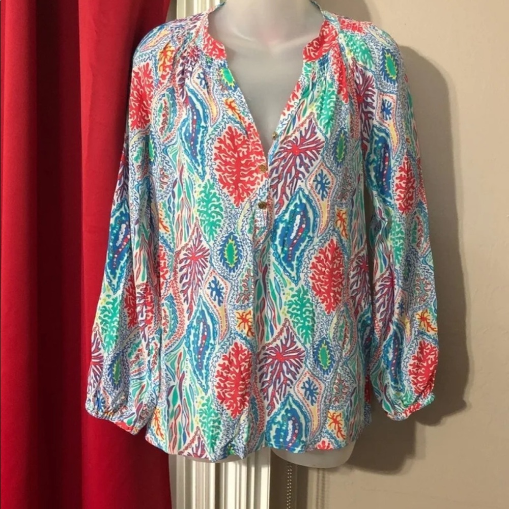 Lilly Pulitzer Elsa silk long sleeve top